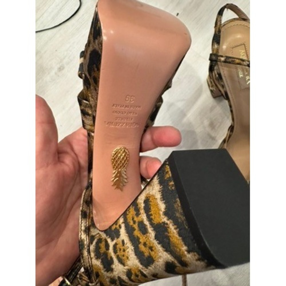 Aquazzura‎ Leopard Print Bow Heels Sandals Made in Italy Size 39 - Picture 3 of 4